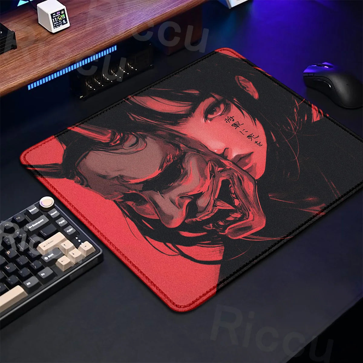 The E-Sports Collection: Premium Oni Mask Girl Anime Mouse Pad