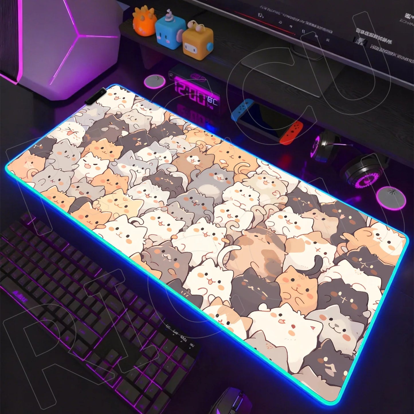 Cat Edition: RGB Extended Gaming Desk Mat with Custom LED Lighting