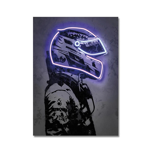 The Neon Motorsport Collection: Retro Helmet Racer Canvas Art