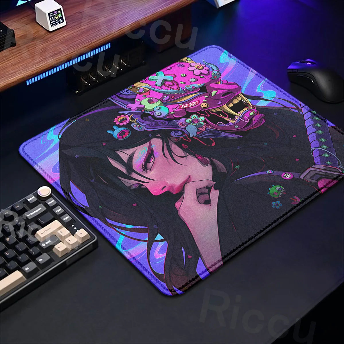 The E-Sports Collection: Premium Oni Mask Girl Anime Mouse Pad