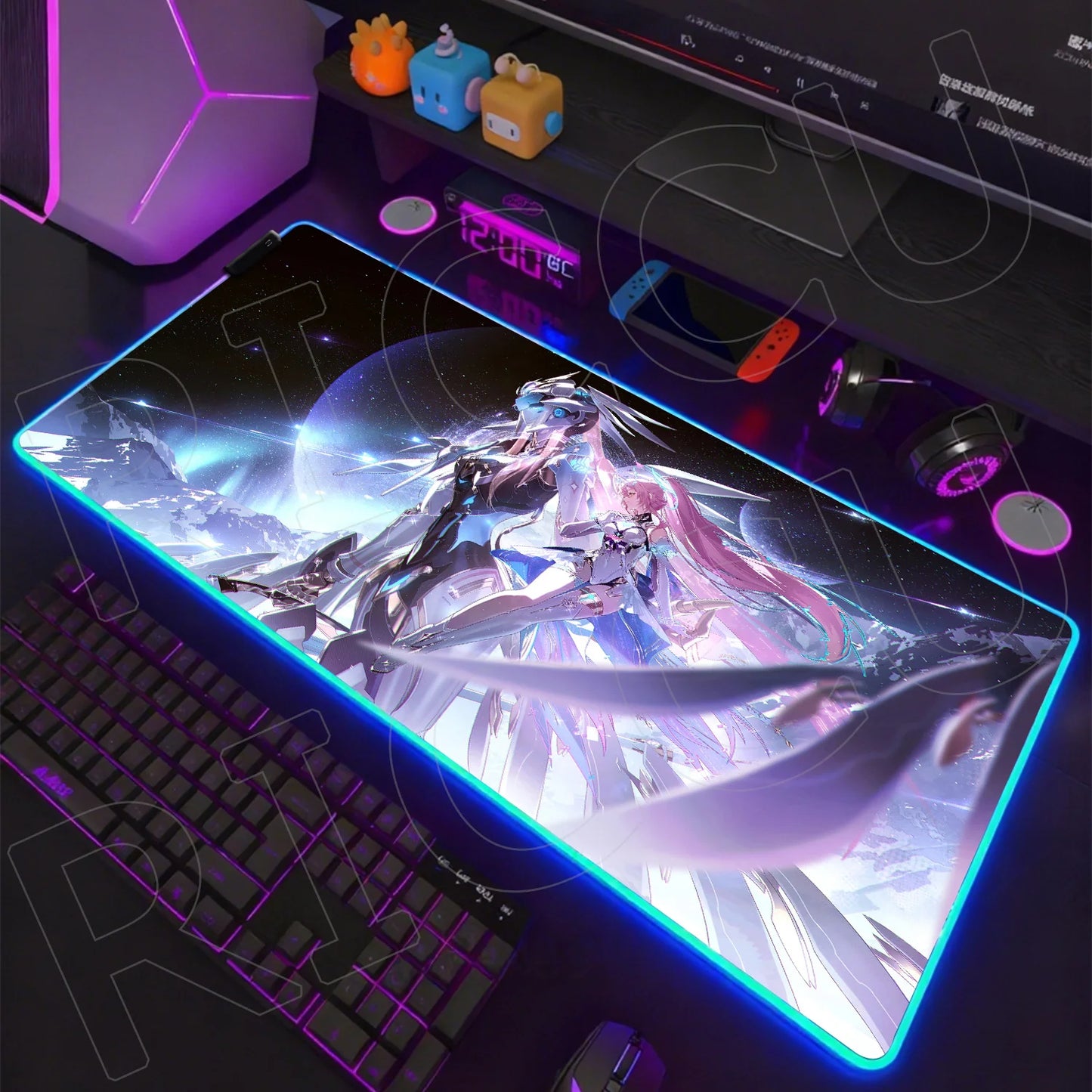 Waves Edition: XXL RGB Extended Gaming Desk Mat with Custom LED Lighting