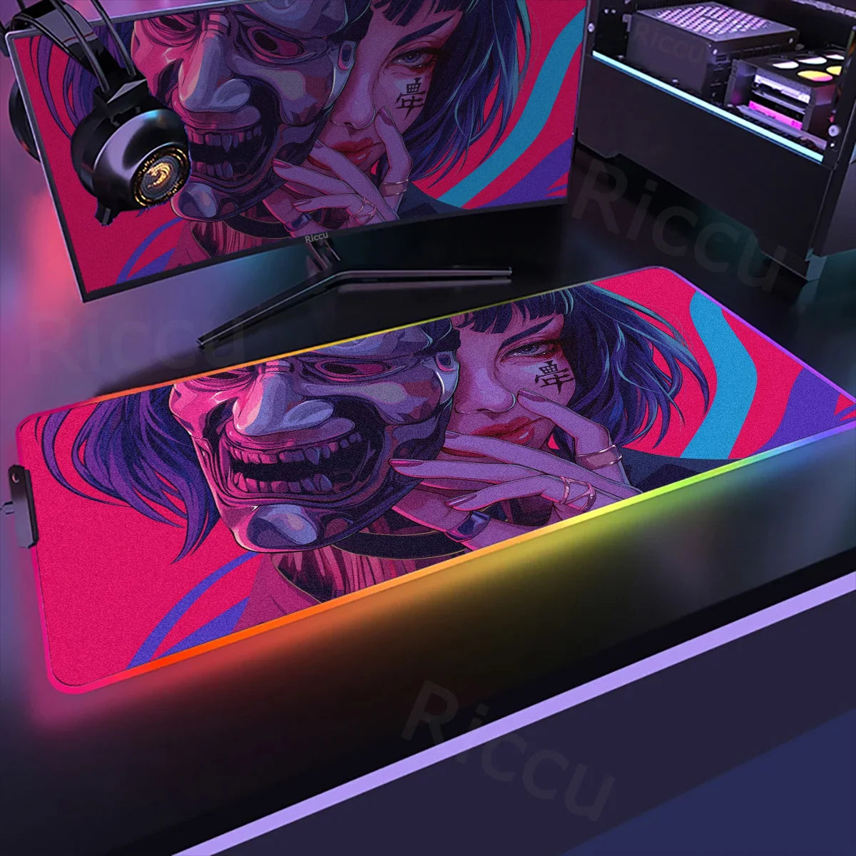 Samurai Edition: RGB Extended Gaming Desk Mat with Custom LED Lighting