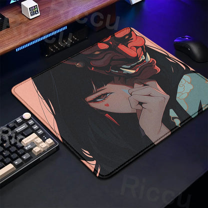 The E-Sports Collection: Premium Oni Mask Girl Anime Mouse Pad