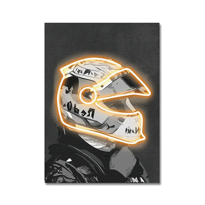 The Neon Motorsport Collection: Retro Helmet Racer Canvas Art