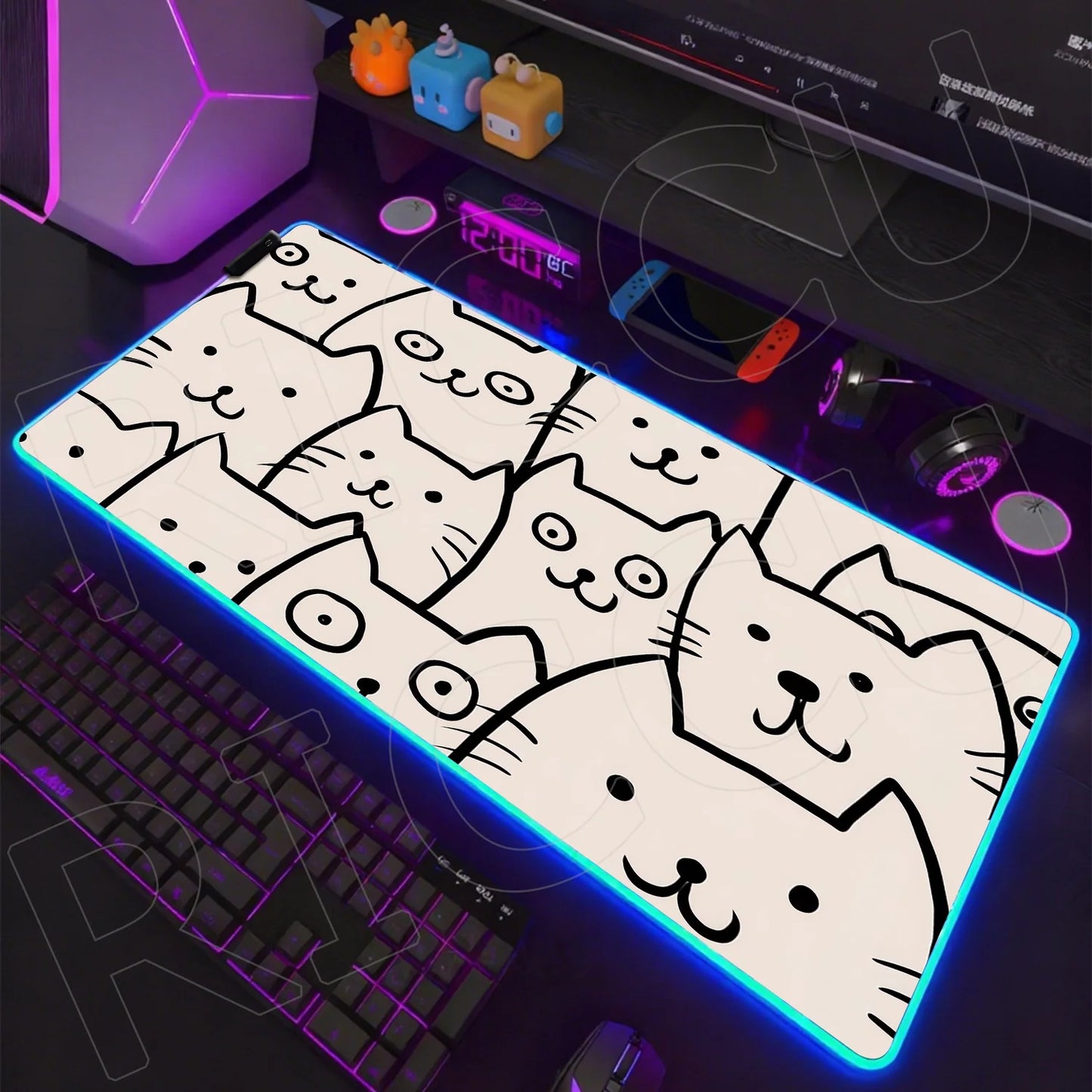 Cat Edition: RGB Extended Gaming Desk Mat with Custom LED Lighting