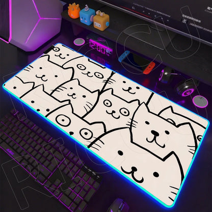 Cat Edition: RGB Extended Gaming Desk Mat with Custom LED Lighting